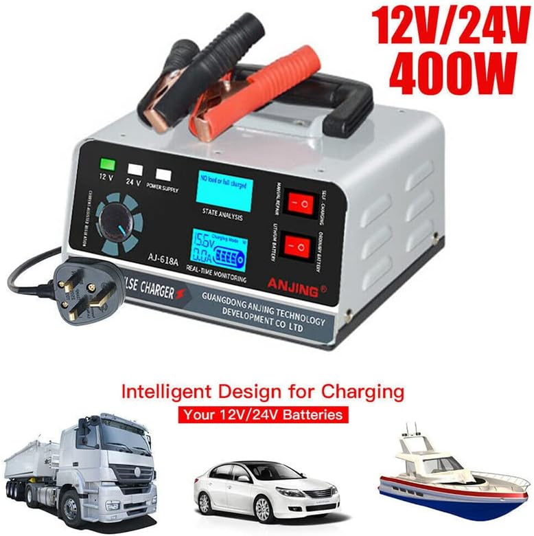 Chargeur De Batterie Voiture Chargeur de batterie 24 V/12 V grande puissance 400 W/260 W chargeur de batterie réparation d'impulsion intelligente pour voiture, camion, bateau, moto...