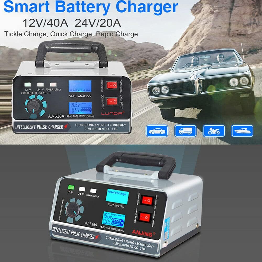 Chargeur De Batterie Voiture Chargeur de batterie 24 V/12 V grande puissance 400 W/260 W chargeur de batterie réparation d'impulsion intelligente pour voiture, camion, bateau, moto...